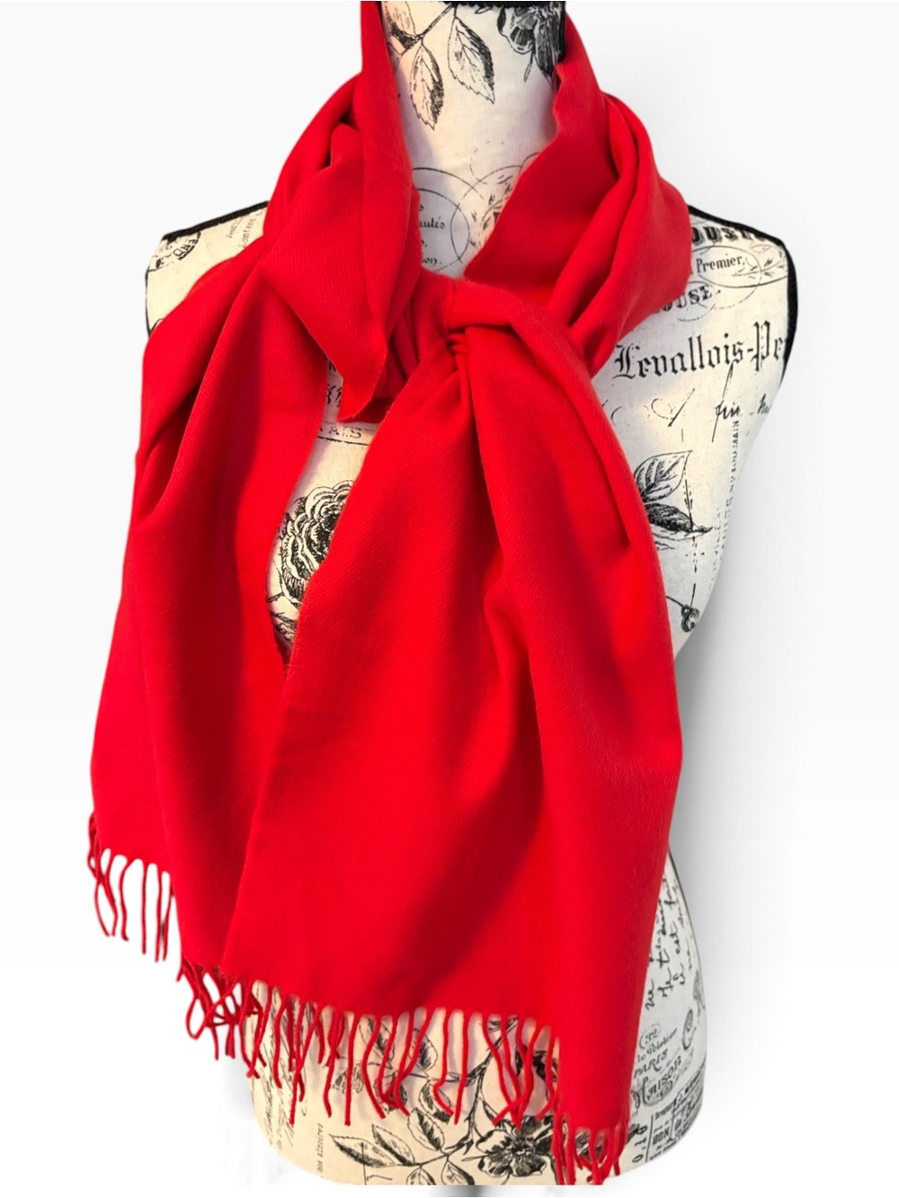 Vintage 100% Cashmere Scarf Hand Tailored Germany Fringed Red